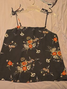 nine britton Black Floral Spaghetti Strap Camisole